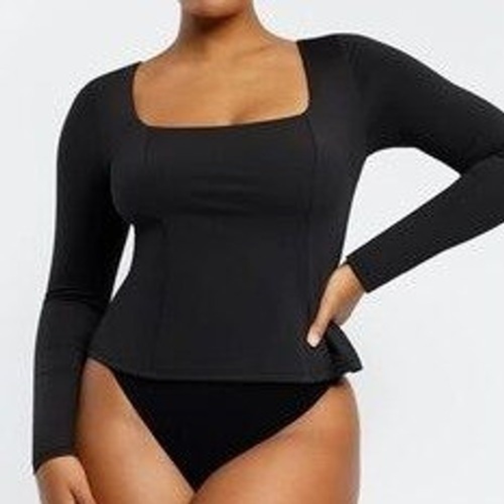 Shapellx Black Square Neck‎ Long Sleeve Shapewear Bodysuit XL New With Tags